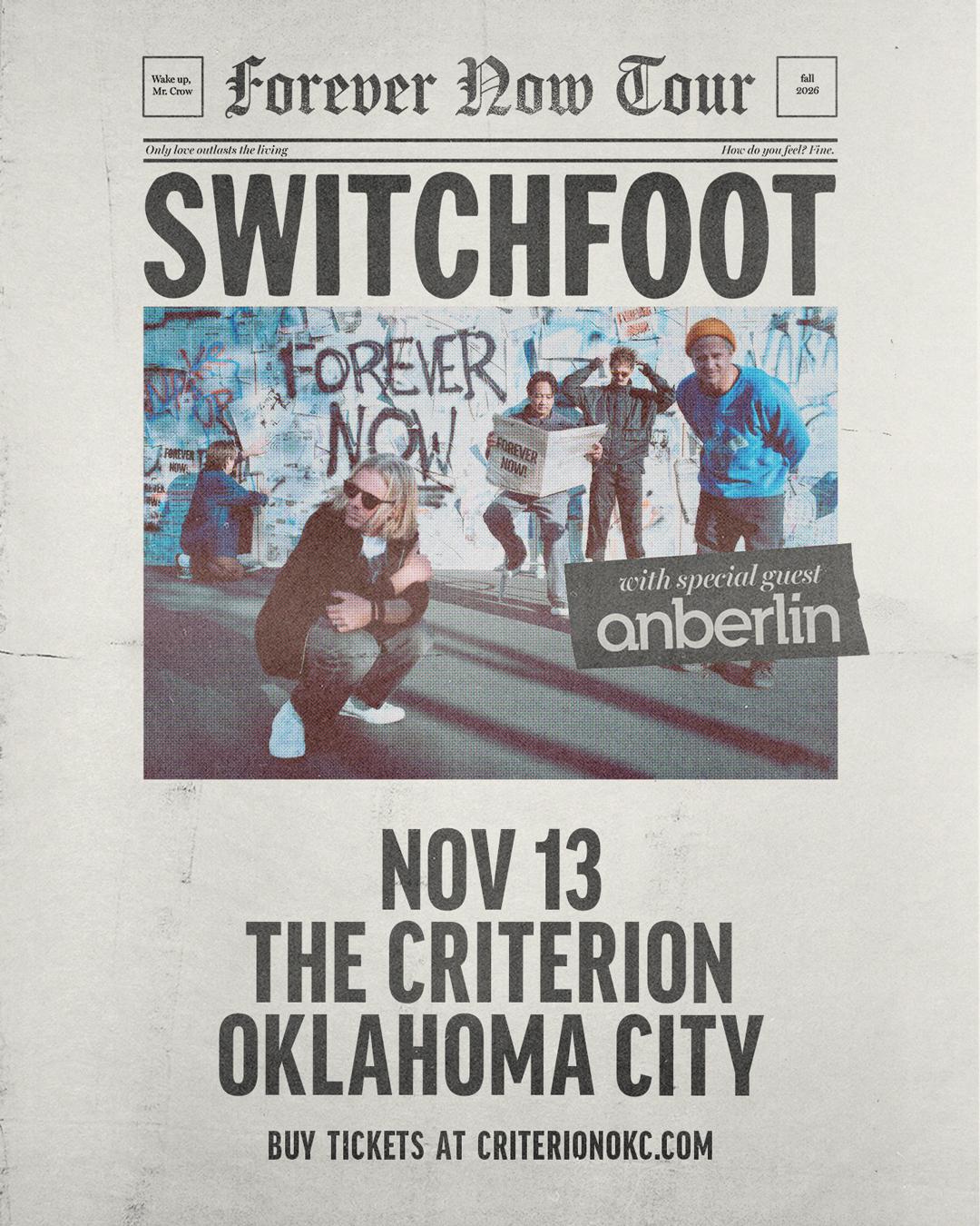Switchfoot with special guest Anberlin – Forever Now Tour